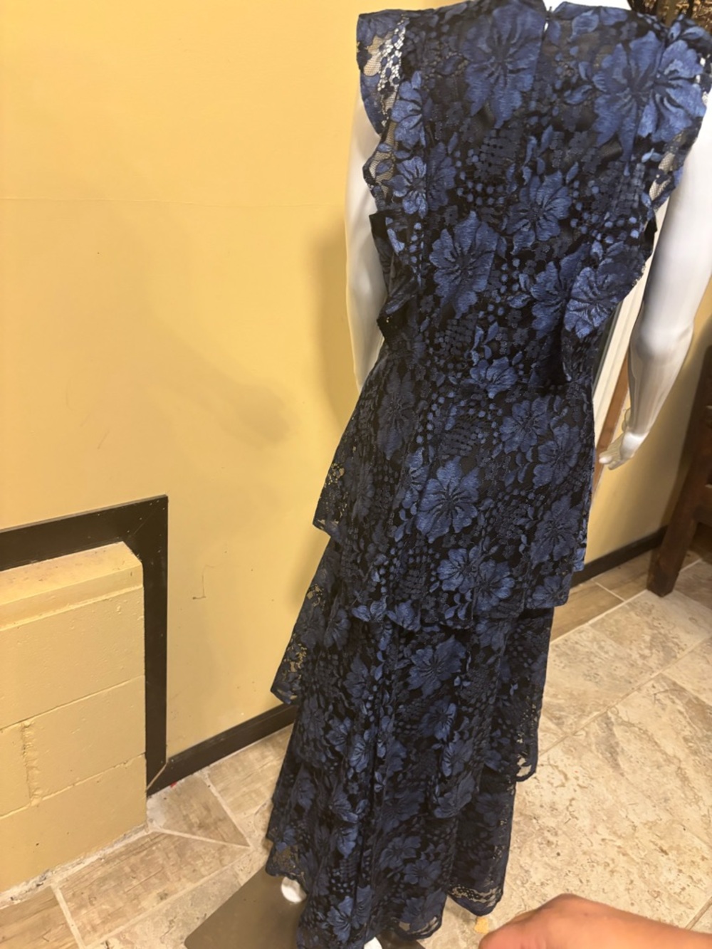Lulu's Navy & Indigo Floral Lace Tiered V-Neck Maxi Dress - Picture 3 of 7